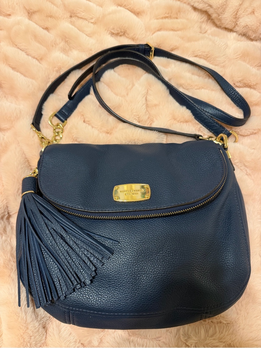 Michael Kors Navy Pebbled Leather Crossbody with Tassel